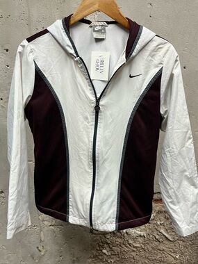 Nike Vintage Y2K Plum Purple White Full Zip Windbreaker Jacket Rain Coat Medium